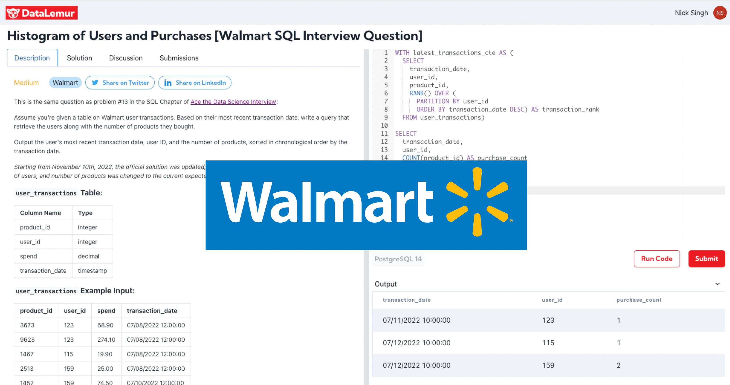 Walmart Labs SQL Interview Question