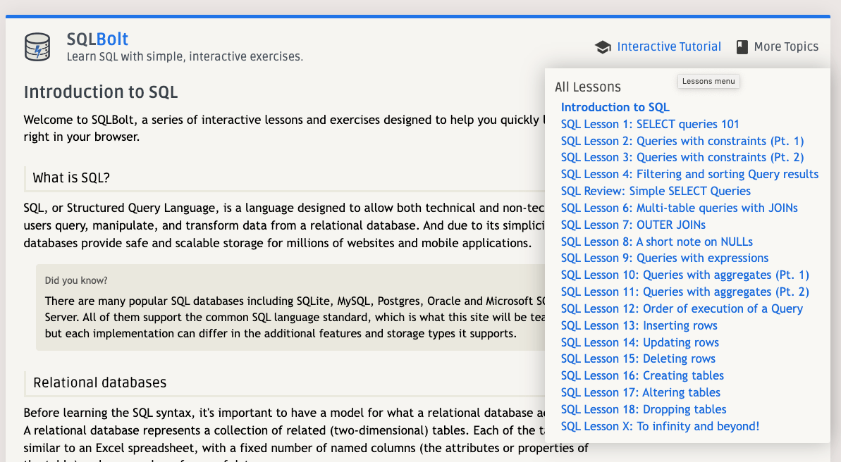 SQL Bolt SQL Tutorial